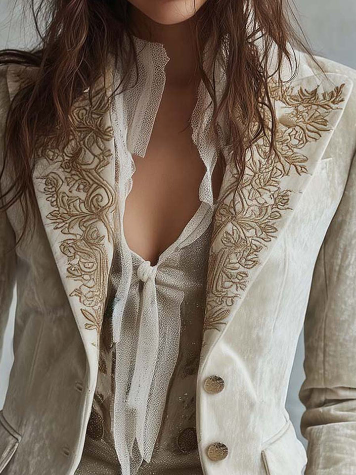 Women's Ivory Embroidered Tailored Blazer