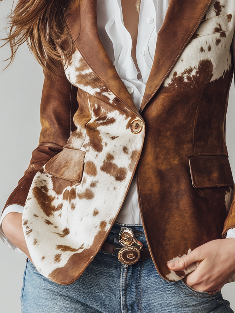 Women's Vintage Cow Print Eco Friendly Blazer