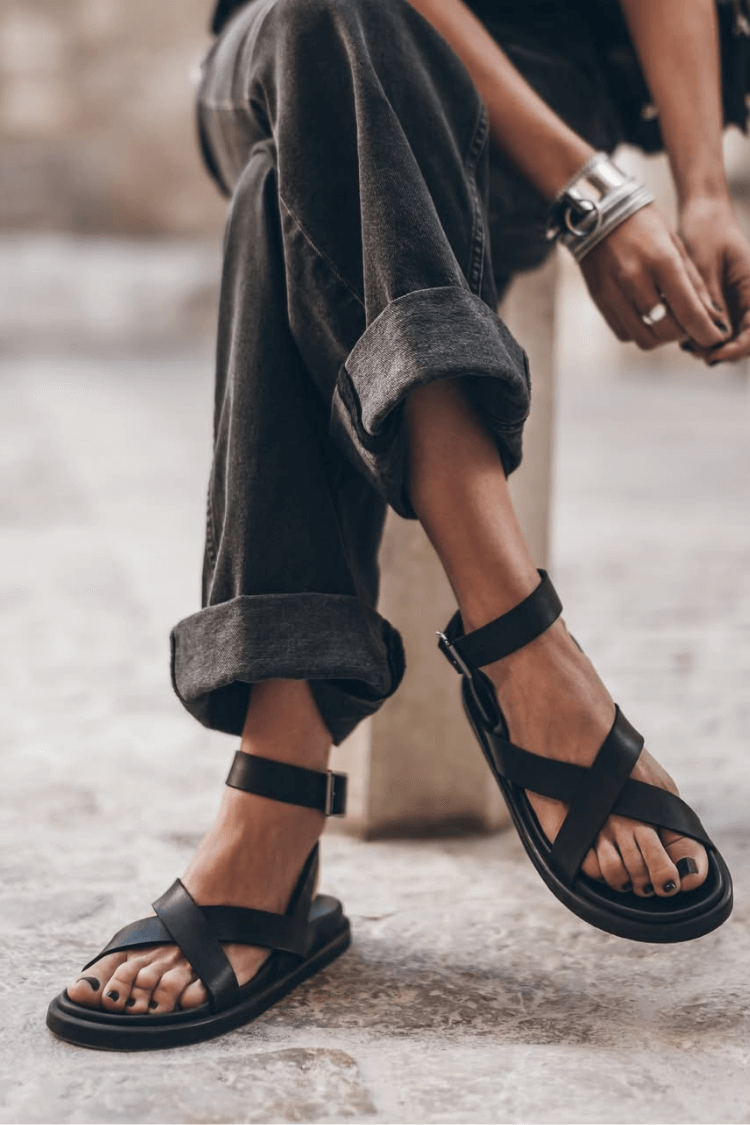 Nora – Matte Open-Toe Vegan Leather Ankle Strap Crossover Sandals
