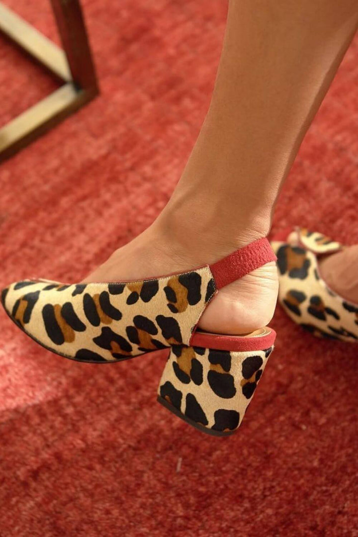 Silvana | Chunky Slingback Peep-Toe Leopard-Print Refined Heels