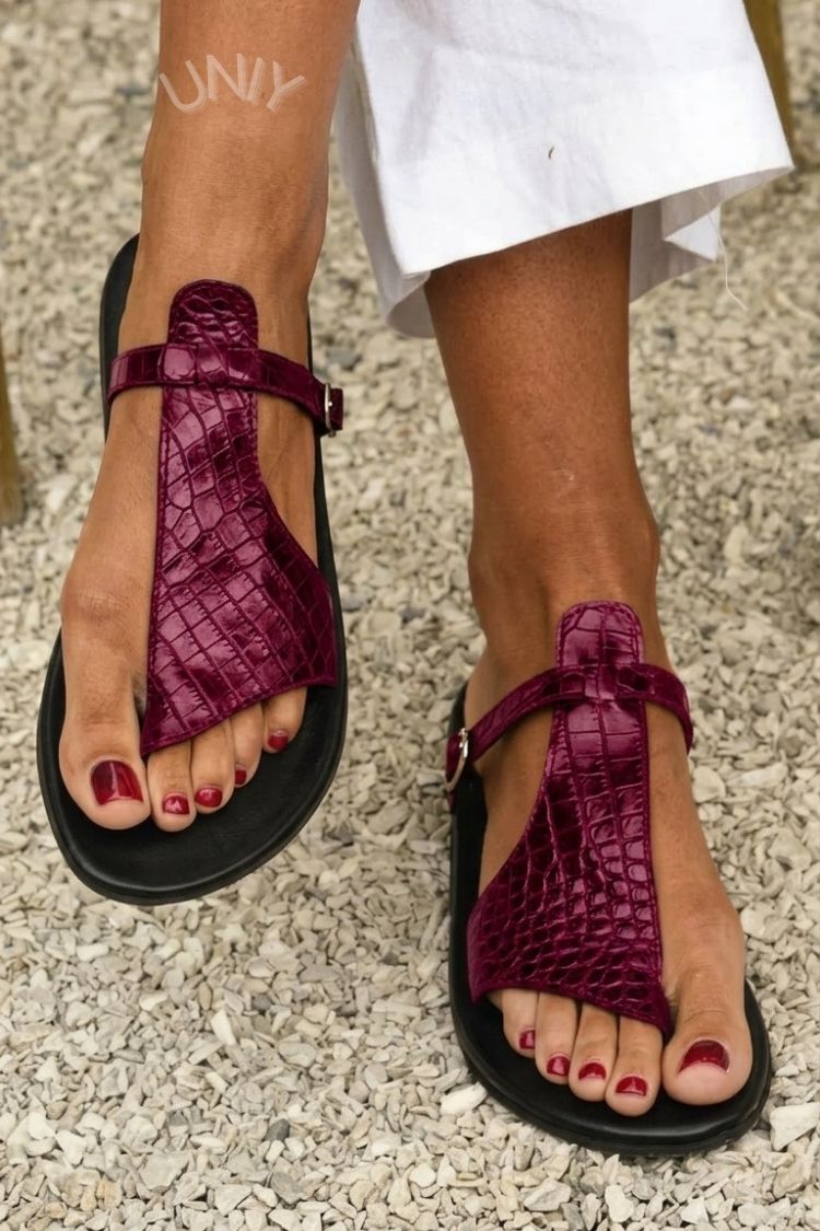 Bernadette | Thong Croc-Effect Instep Buckle Strap Sandals