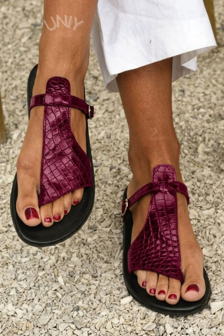 Bernadette | Thong Croc-Effect Instep Buckle Strap Sandals