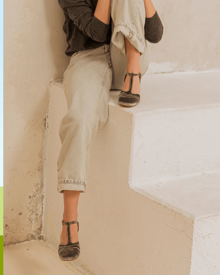 Maureen | Chunky Cut-Out Velvet Buckle T-Strap Heels