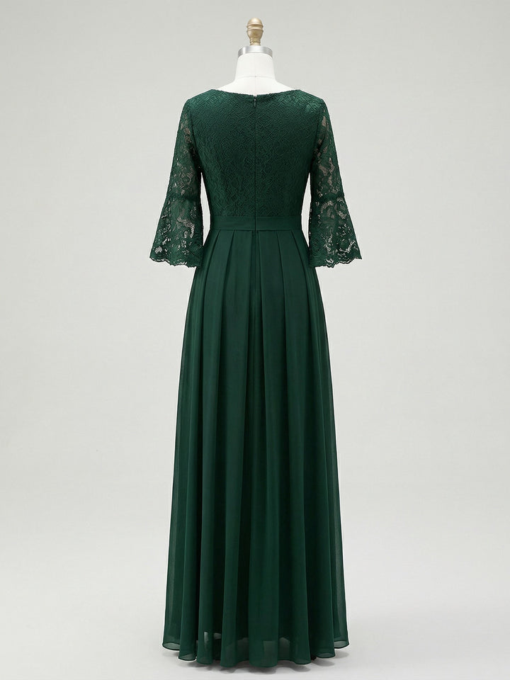 A-Line Scoop Neck Ankle-Length Lace Chiffon Mother of the Bride Dress with Bow