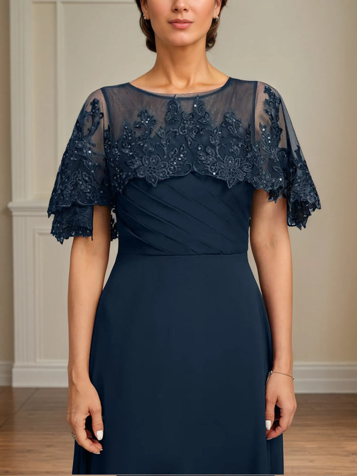 A-Line Floor-Length Chiffon Mother of the Bride Dress with Pleated Sequins