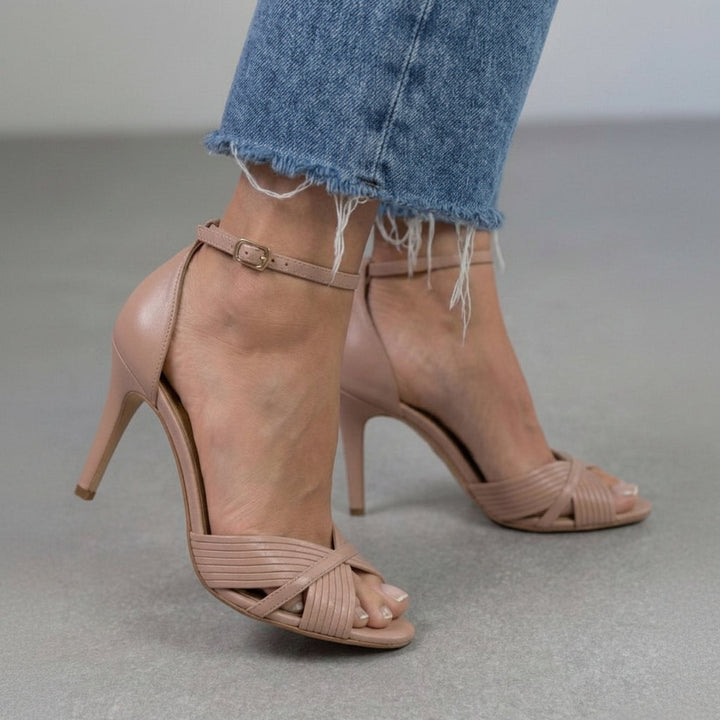 Luisa | Stiletto Pleated Elegant Ankle Strap Strappy Heels