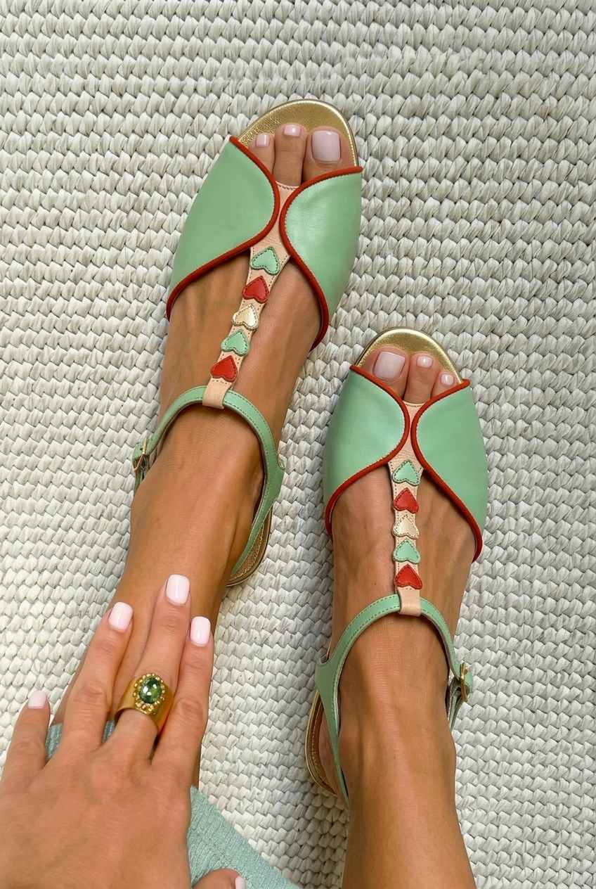 Anastasia – Slingback Peep-Toe Flat Heart Detail Sandals