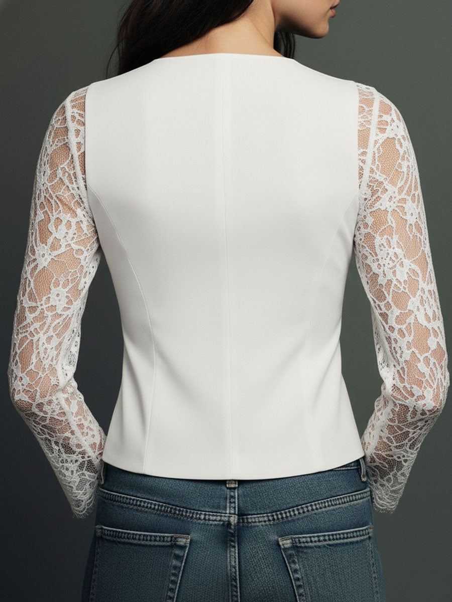 Women's Black Sheer Sleeve Blazer Top