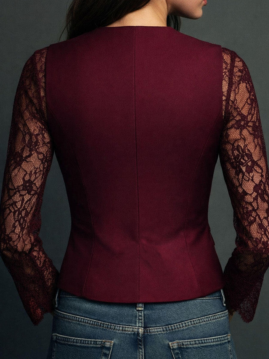 Women's Black Sheer Sleeve Blazer Top