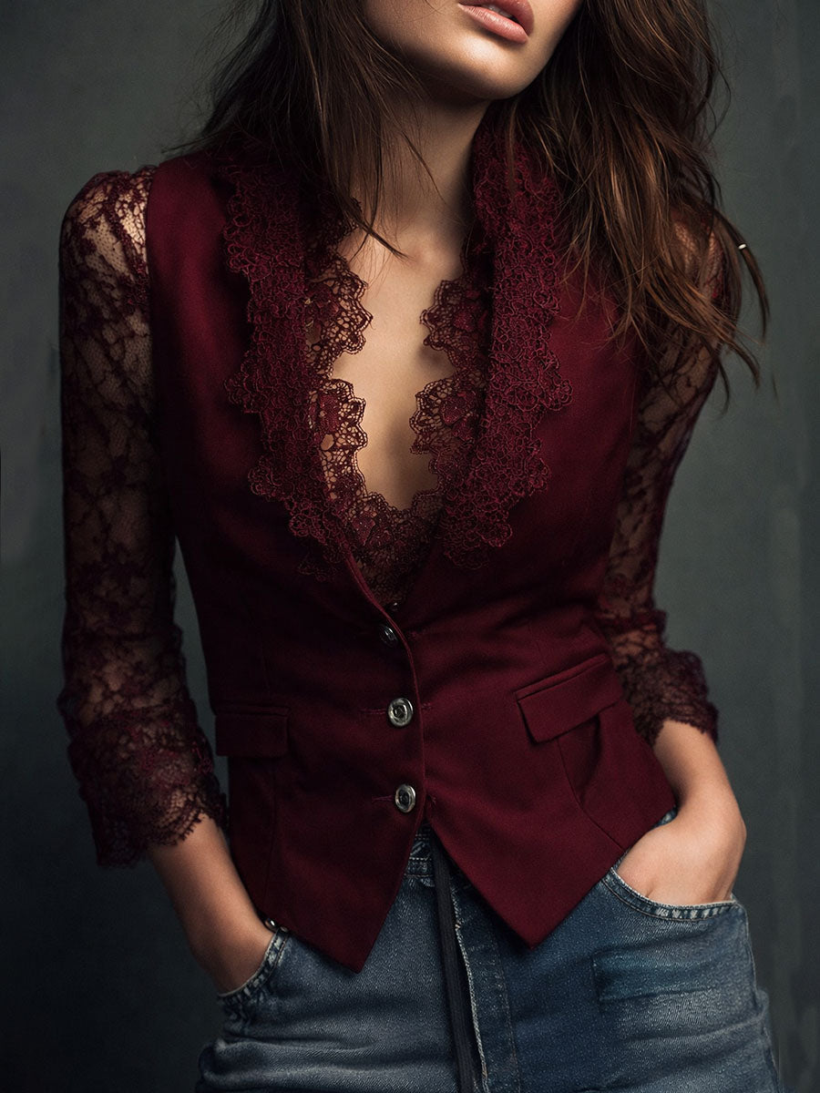 Women's Black Sheer Sleeve Blazer Top