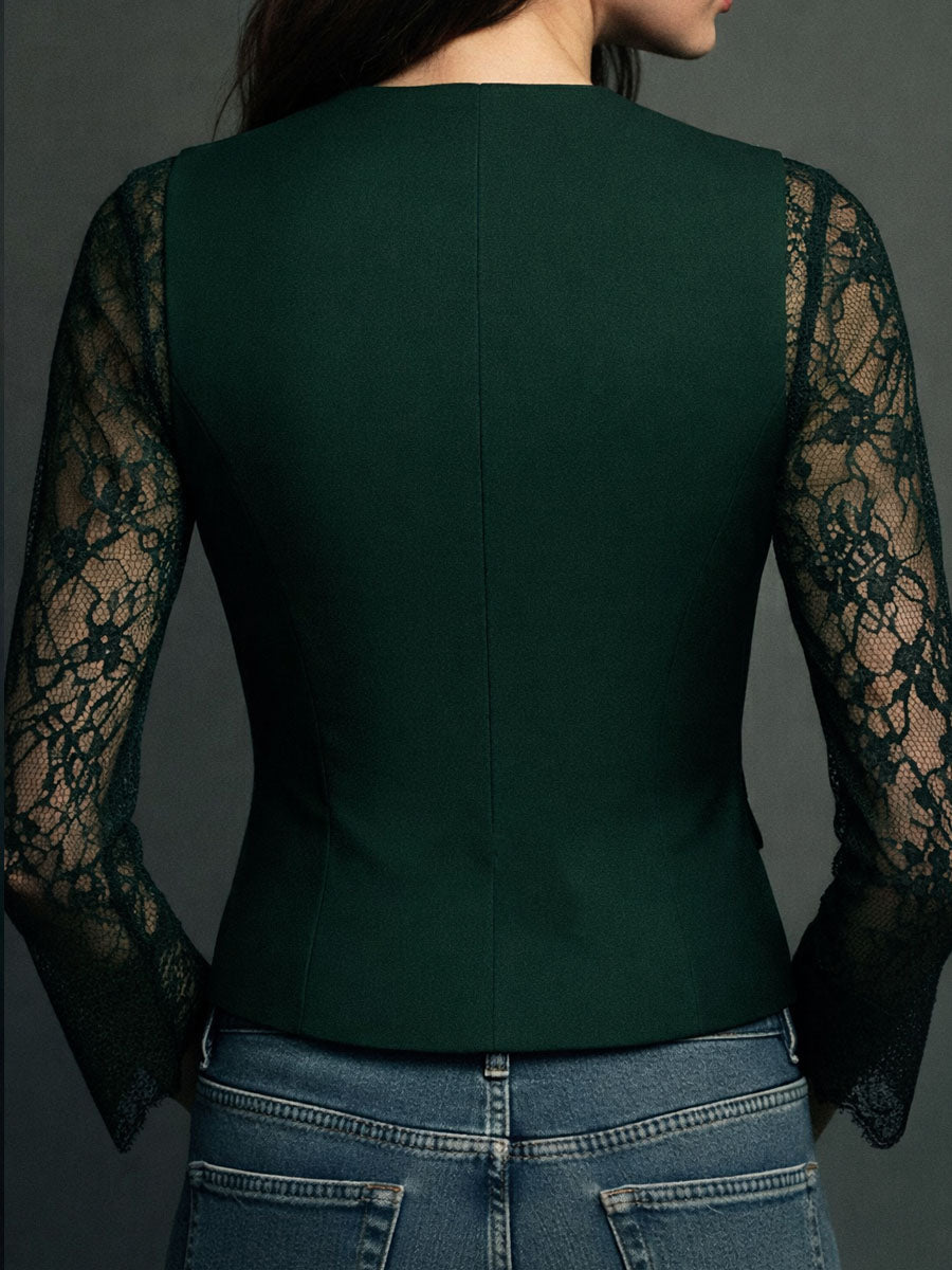 Women's Black Sheer Sleeve Blazer Top