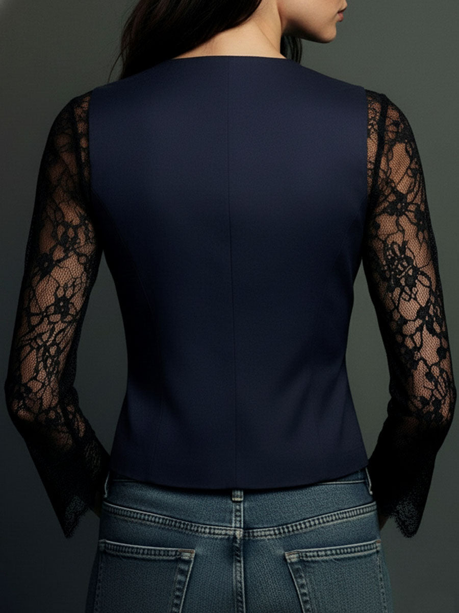 Women's Black Sheer Sleeve Blazer Top