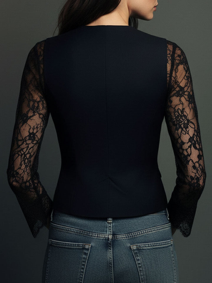 Women's Black Sheer Sleeve Blazer Top