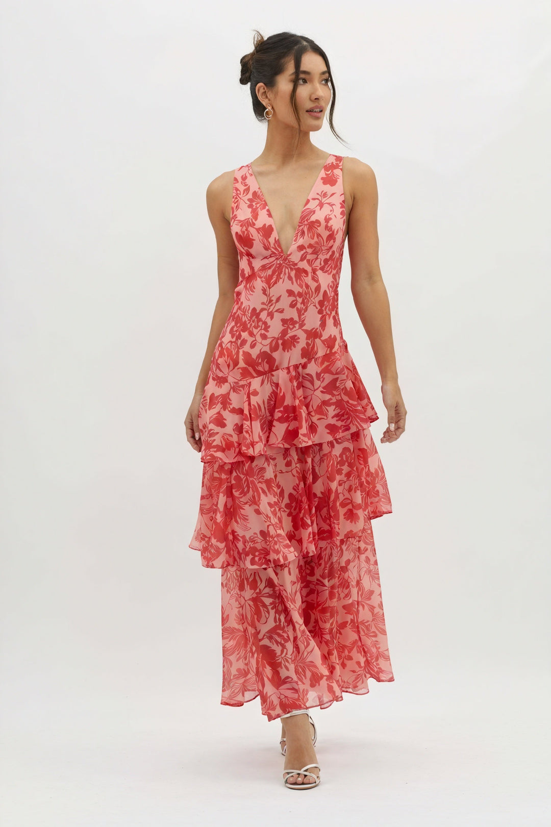 Floral Print Dress with Deep V-Neck