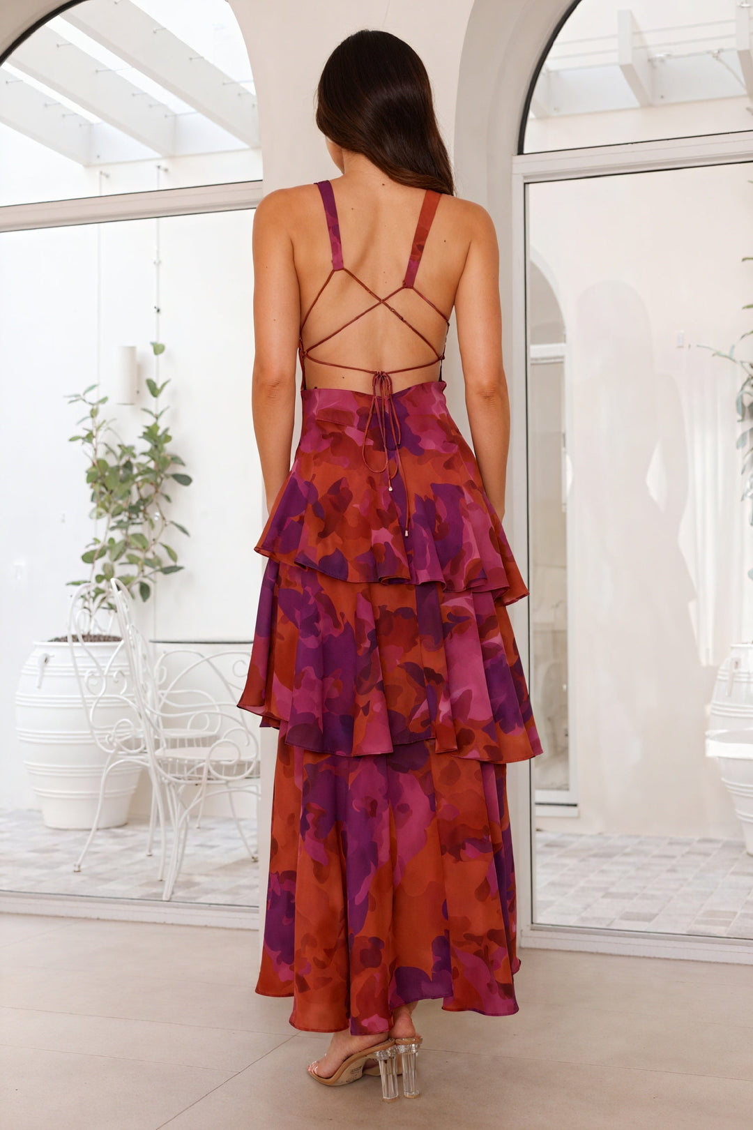 Floral Print Dress with Deep V-Neck