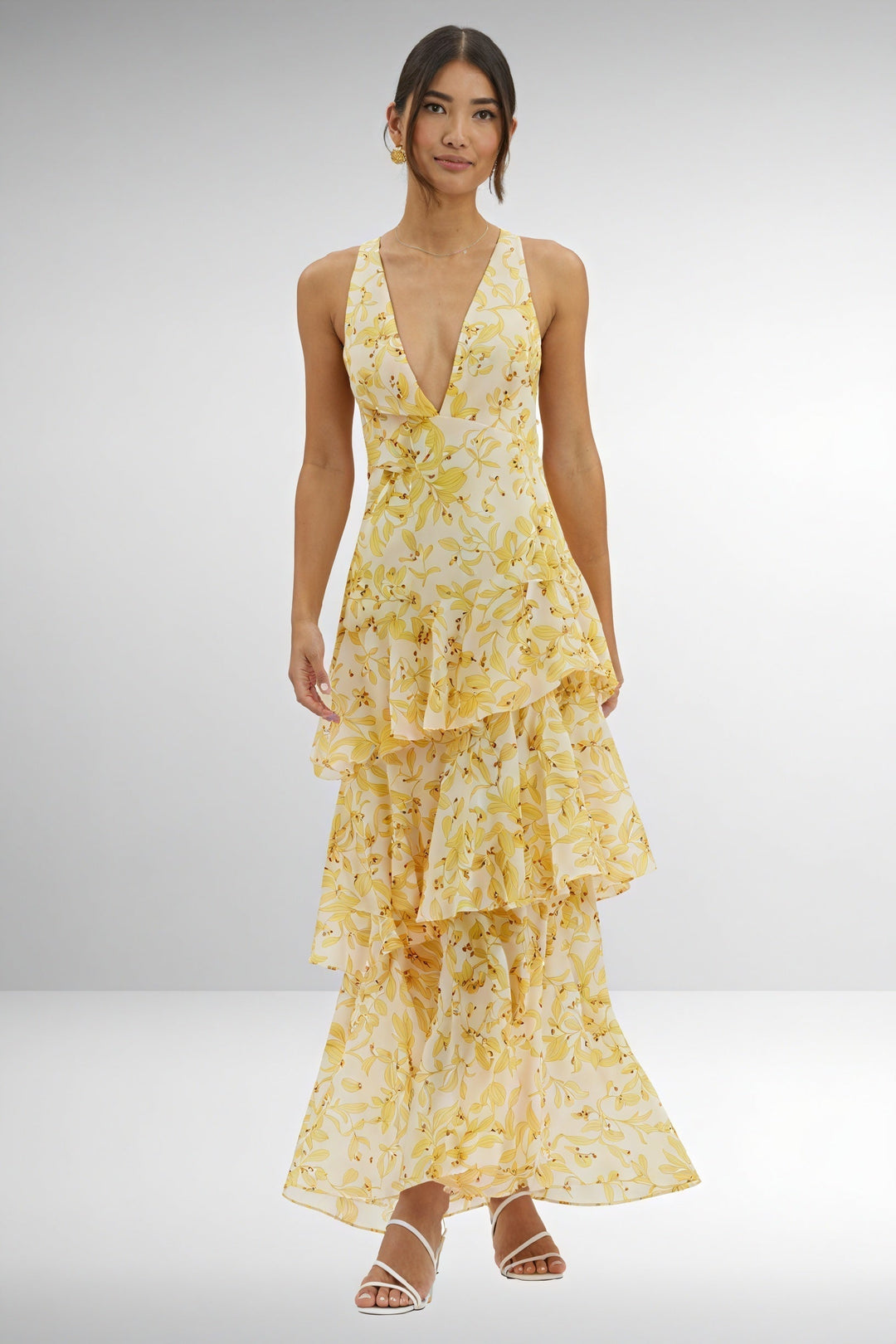 Floral Print Dress with Deep V-Neck