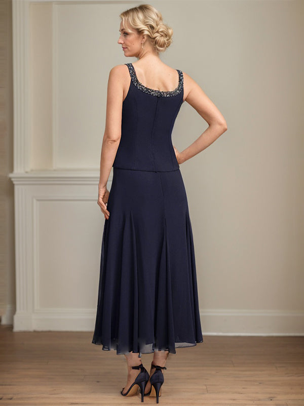 A-line Scoop Tea-Length Chiffon Mother of the Bride Dress with Sequins and Beading Separates