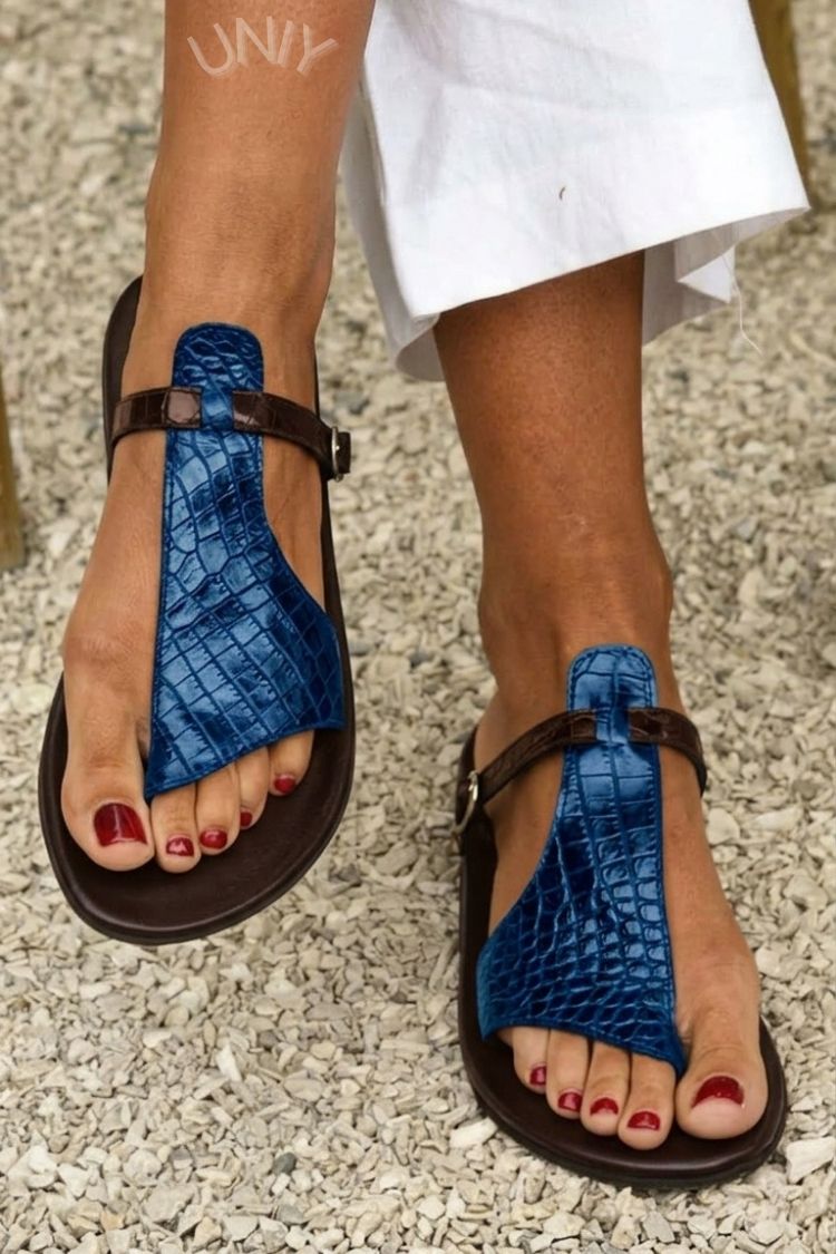Bernadette | Thong Croc-Effect Instep Buckle Strap Sandals