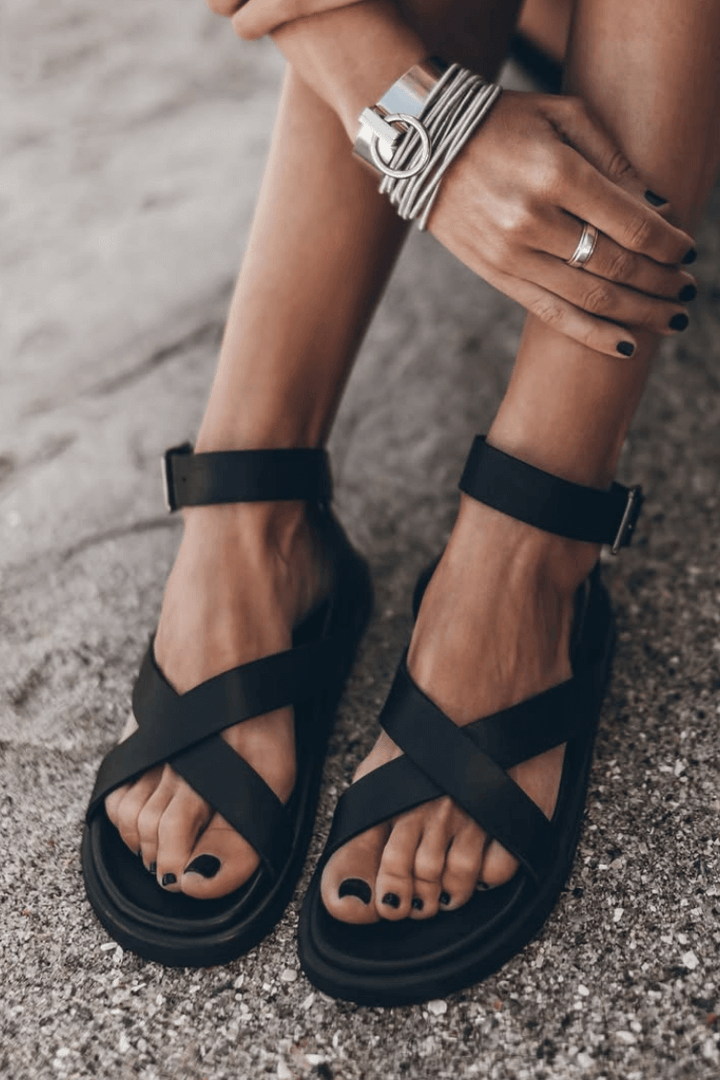 Nora | Matte Open-Toe Vegan Leather Ankle Strap Crossover Sandals