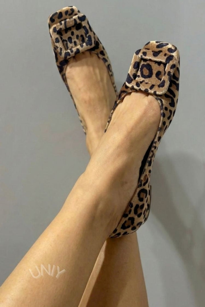 Natalia | Square-Toe Velvet Buckle Flats
