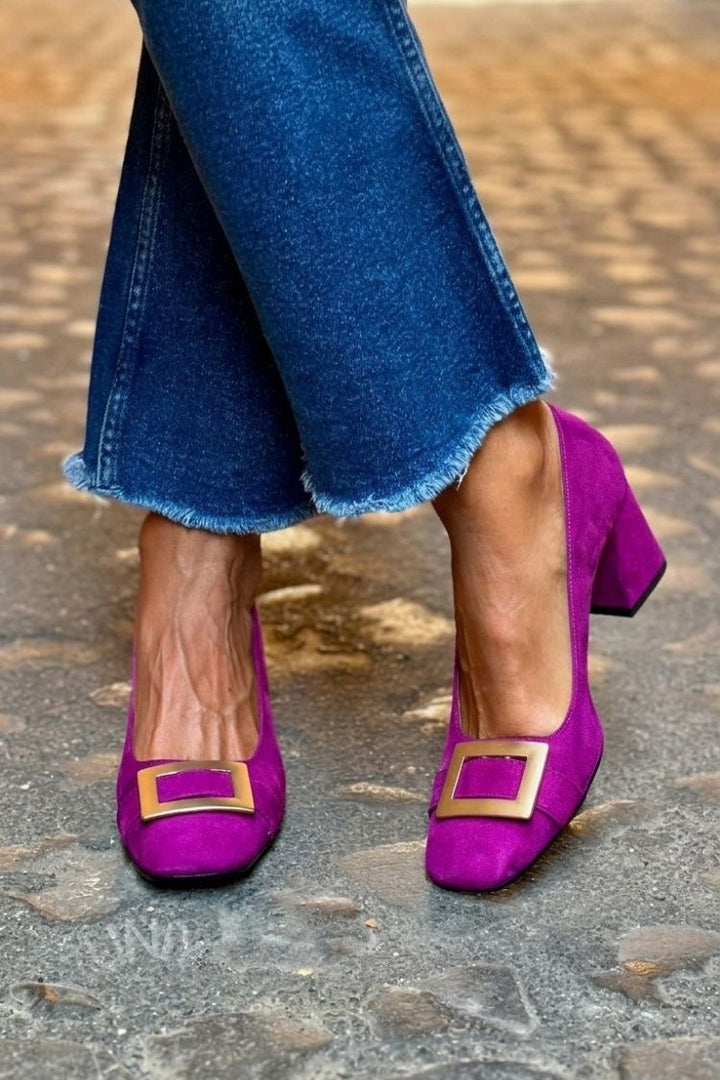 Juliette | Chunky Patchwork Square-Toe Heels
