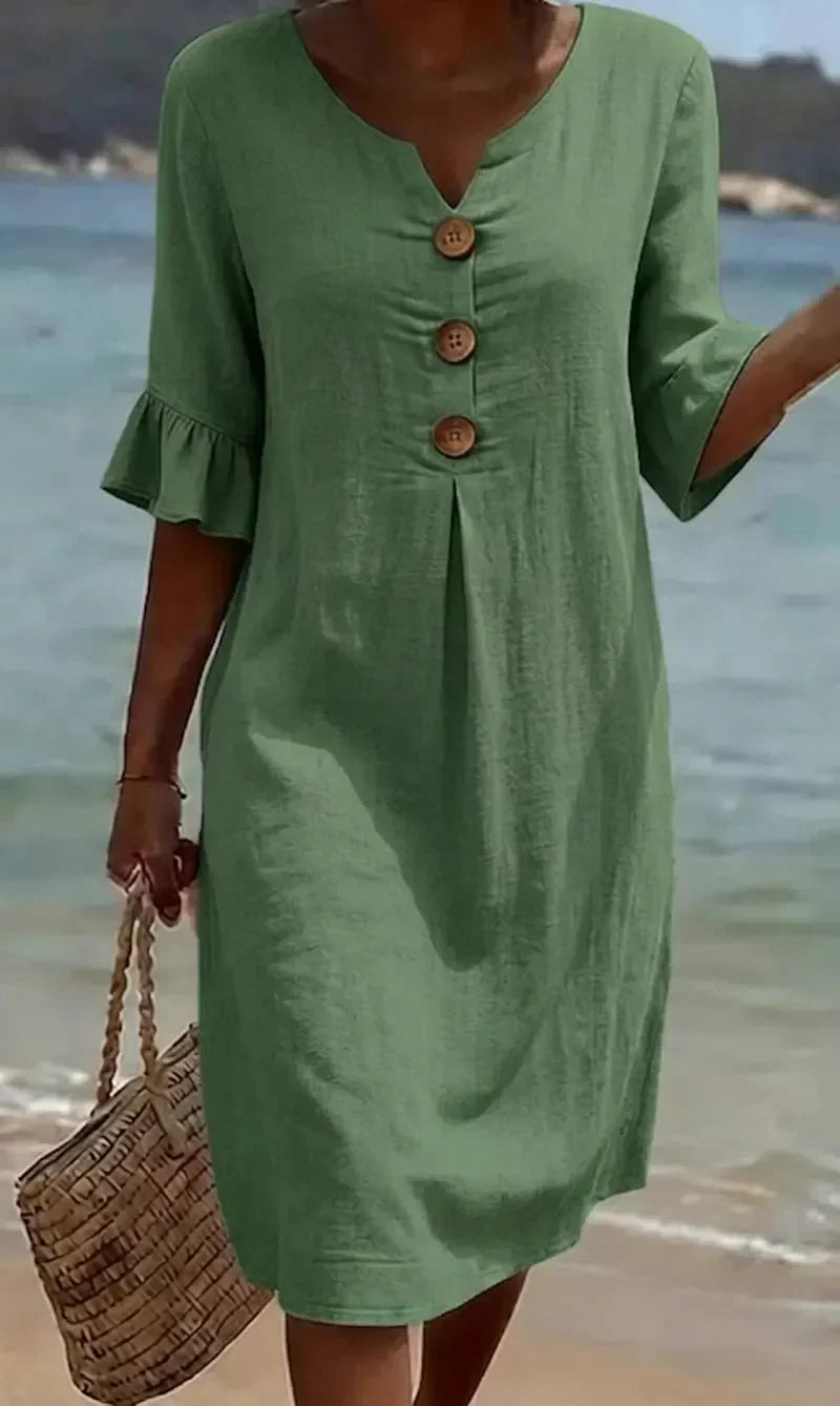 Vanesa™ | Textured Dress featuring Puff Sleeves and Button Details
