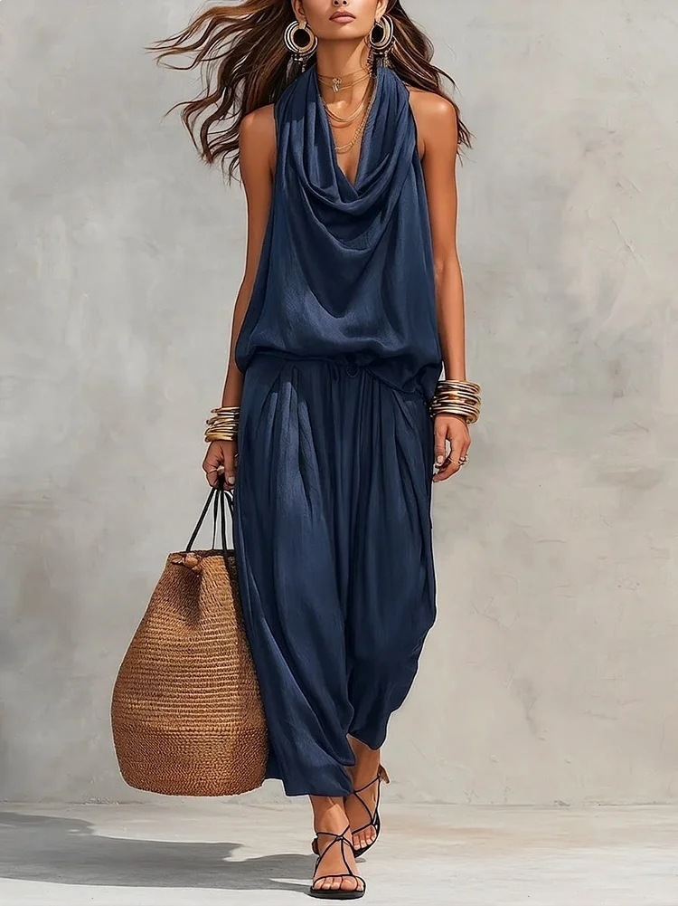 Maya | Halter Top with Wide Pleated Pants Set