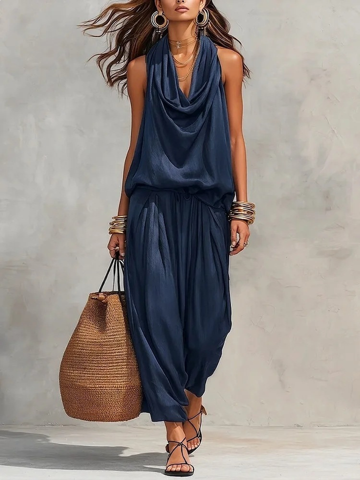 Maya | Halter Top with Wide Pleated Pants Set
