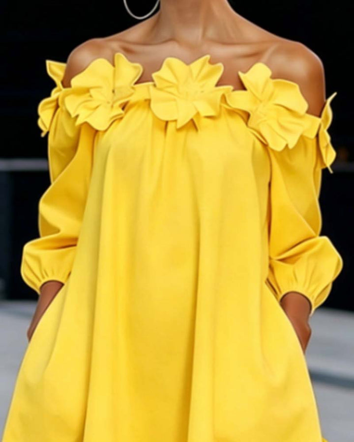 Elegant Off-Shoulder Floral Accent Dress