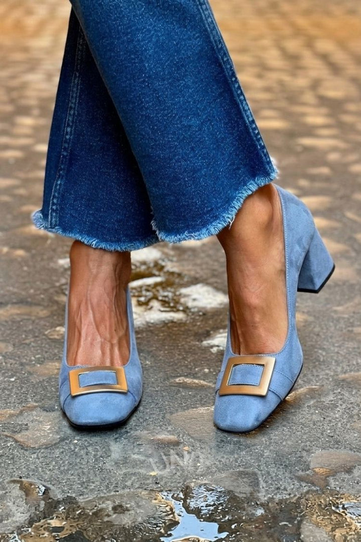 Juliette | Chunky Patchwork Square-Toe Heels