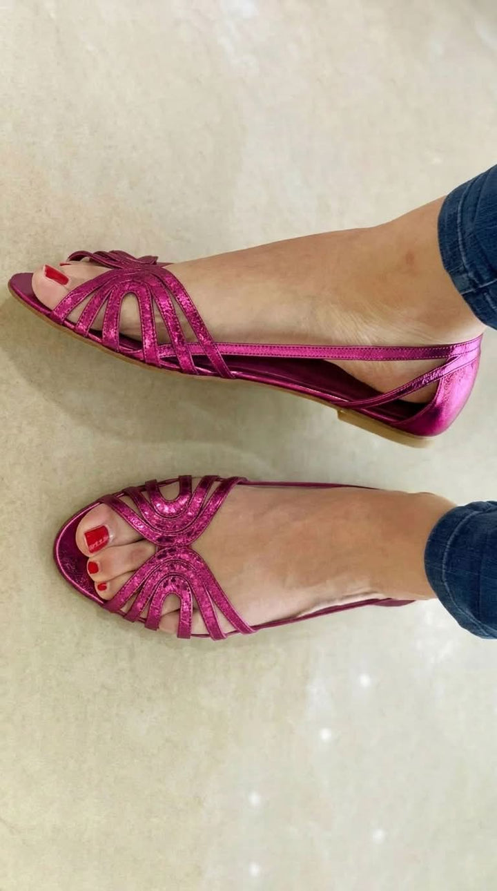 Cordelia | Cut-Out Peep-Toe Glossy Metallic Sandals