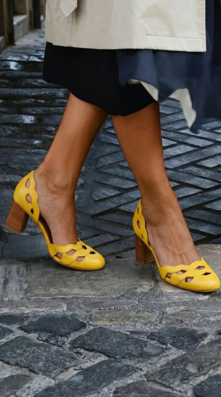 Frances | Block Cut-Out Scalloped Chunky Leather Heels