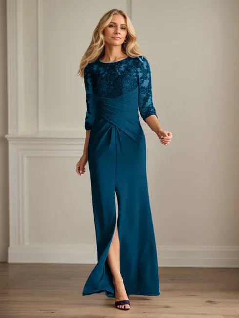 Plum Lace & Stretch Crepe Mother of the Bride Sheath Dress