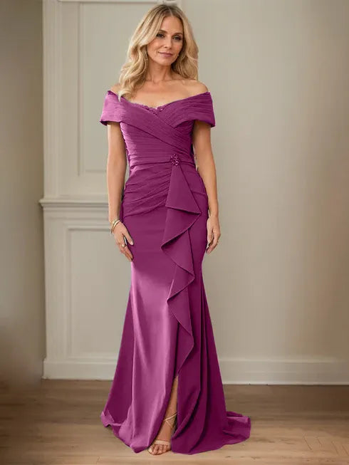Floor-Length Lace and Chiffon Mother of the Bride Dress with Sheath/Column V-Neck Illusion and Pleated Sequins