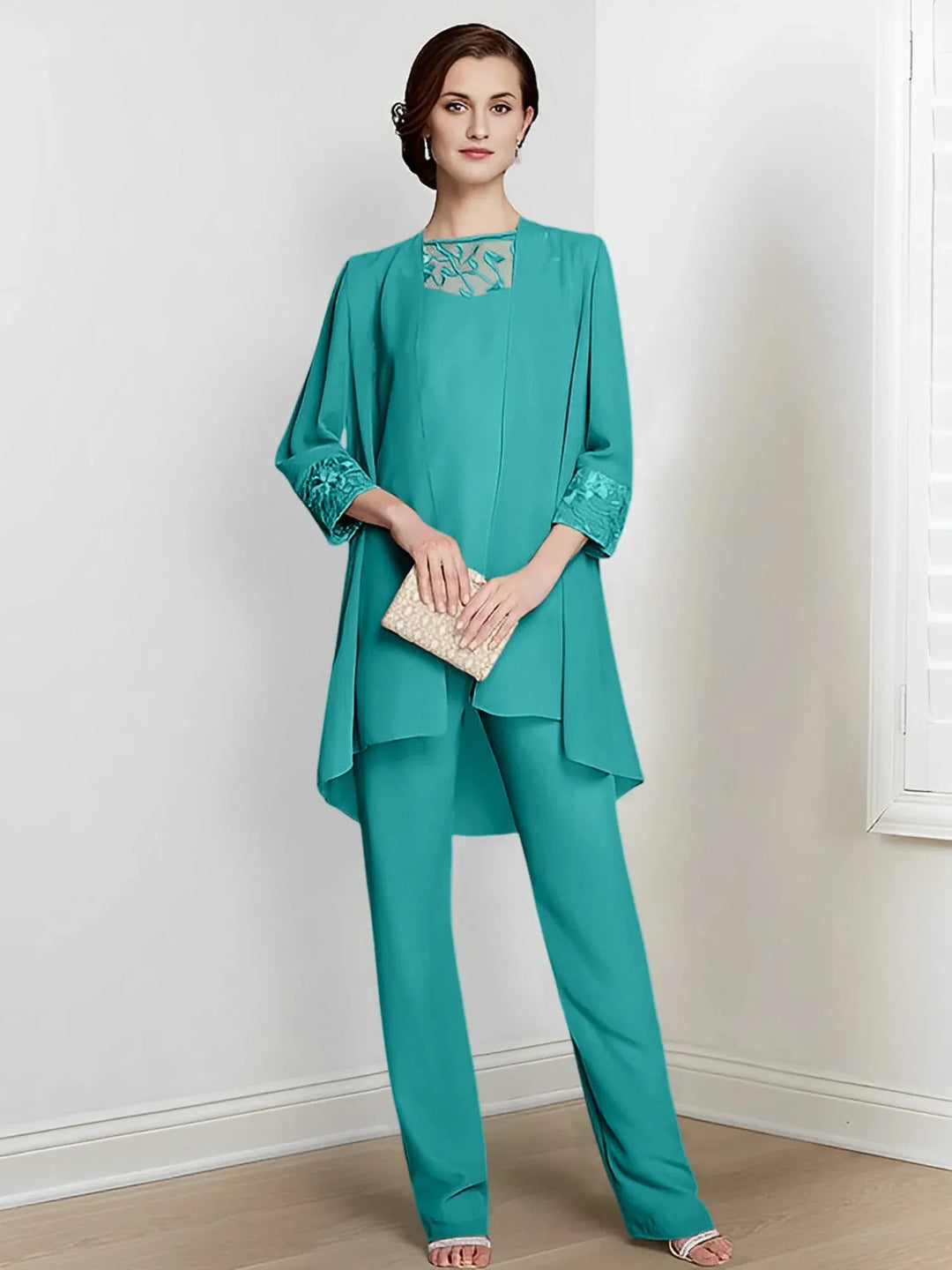 Chiffon Long Sleeve Mother of the Bride Pantsuit with Jacket