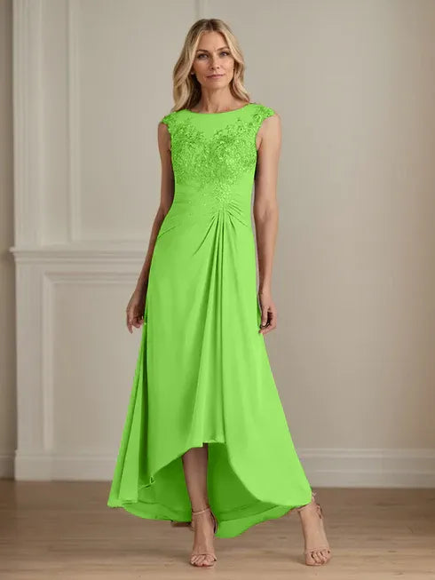 Champagne A-Line Lace and Chiffon Scoop Neck Dress