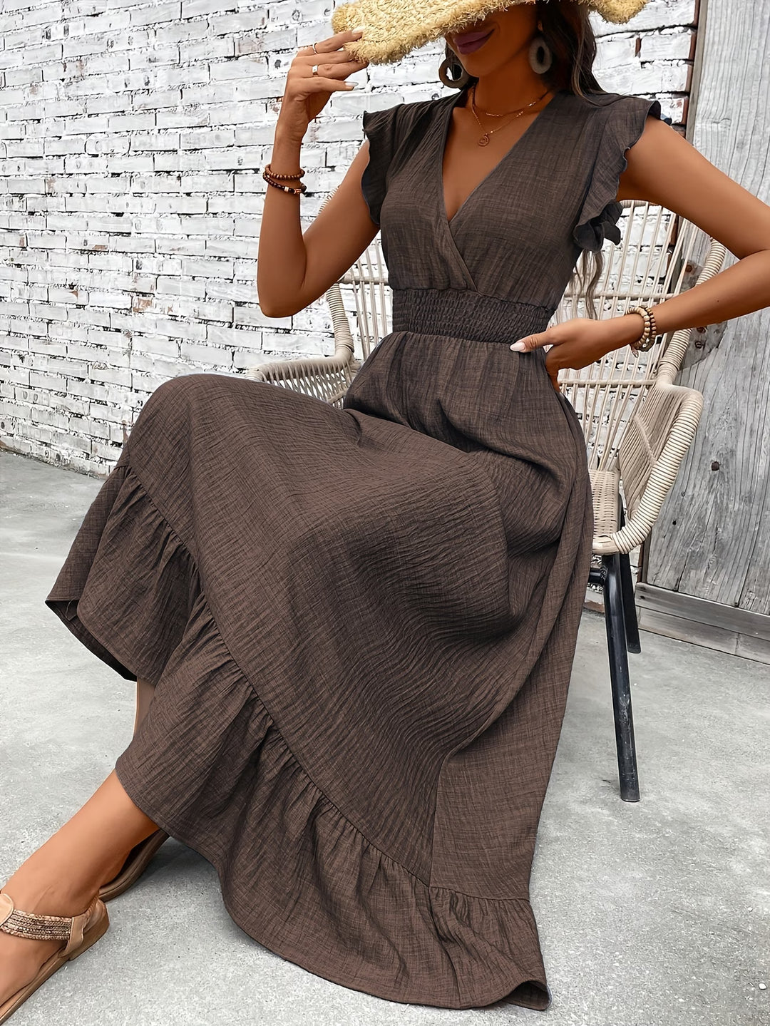 The Delphine Ruffle Wrap Maxi Dress