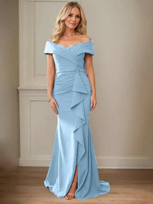 Floor-Length Lace and Chiffon Mother of the Bride Dress with Sheath/Column V-Neck Illusion and Pleated Sequins