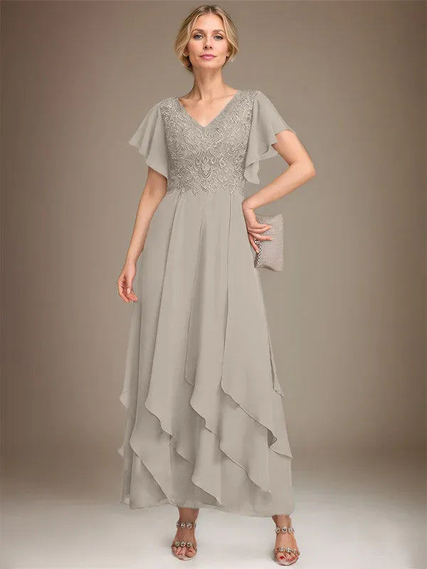 Samantha| A-Line V-Neck Lace Chiffon