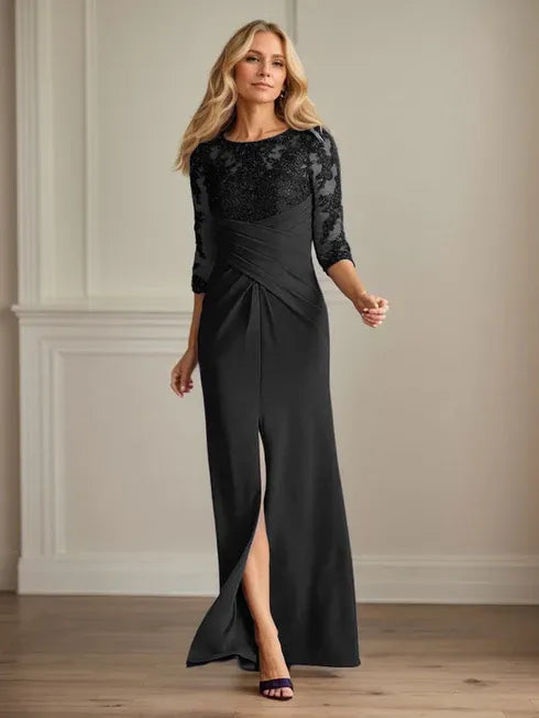 Plum Lace & Stretch Crepe Mother of the Bride Sheath Dress