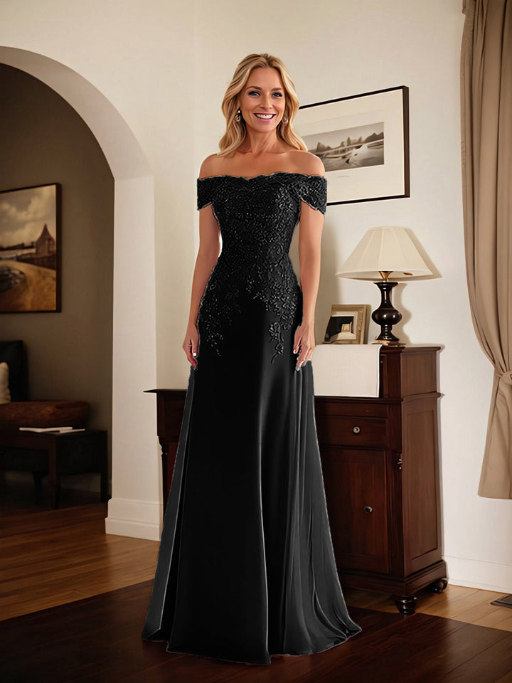 Elegant Taupe Off-the-Shoulder Lace Sheath Dress for Mother of the Bride