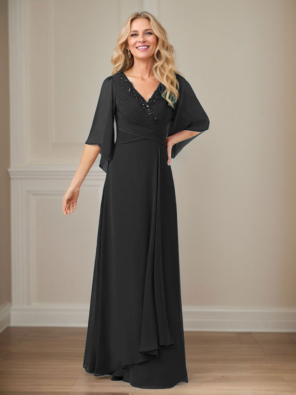A-Line V-Neck Long Sequin Chiffon Mother of the Bride Dress