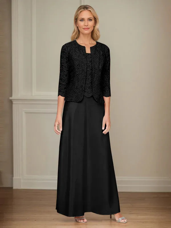 Glitter Lace and Satin Skirt Set with Open Jacket Dress