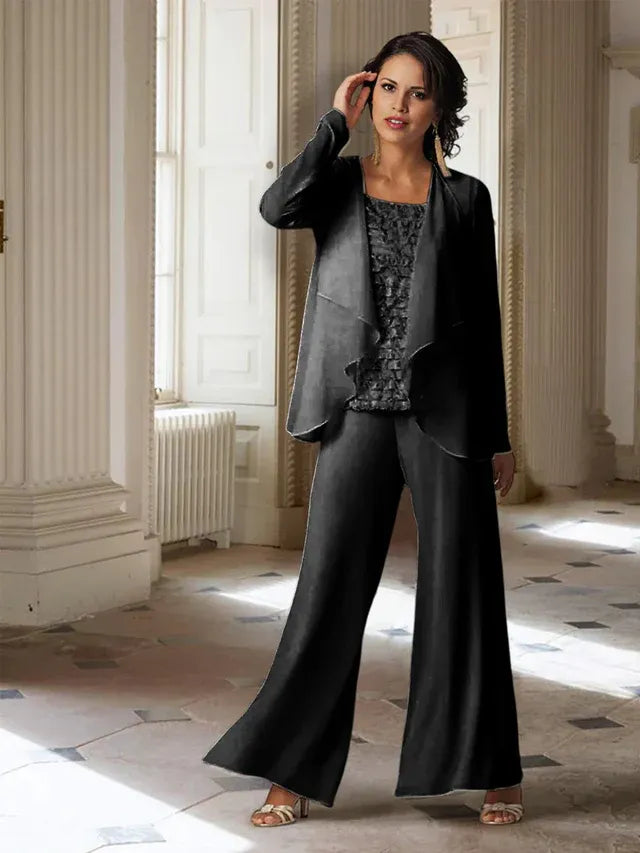 Chiffon Long Sleeve Mother of the Bride Pantsuit with Jacket