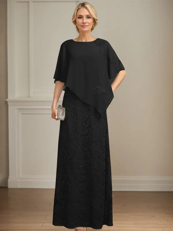 Floor-Length Chiffon Lace Sheath Dress with Sequins and Beading for Mother of the Bride