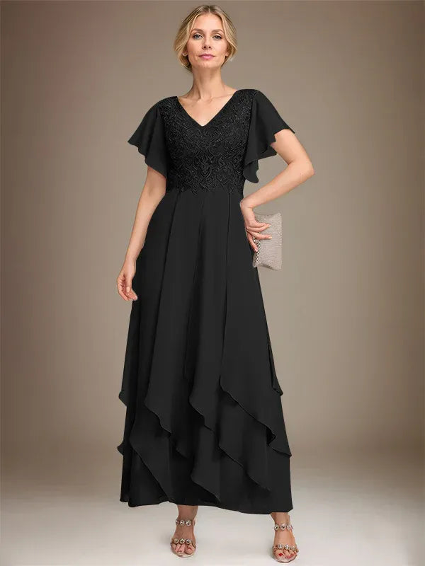 Samantha| A-Line V-Neck Lace Chiffon