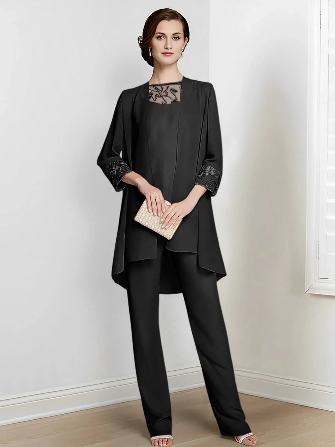 Chiffon Long Sleeve Mother of the Bride Pantsuit with Jacket