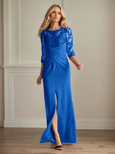 Plum Lace & Stretch Crepe Mother of the Bride Sheath Dress