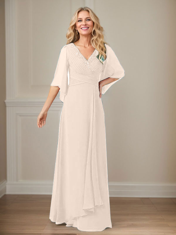 A-Line V-Neck Long Sequin Chiffon Mother of the Bride Dress