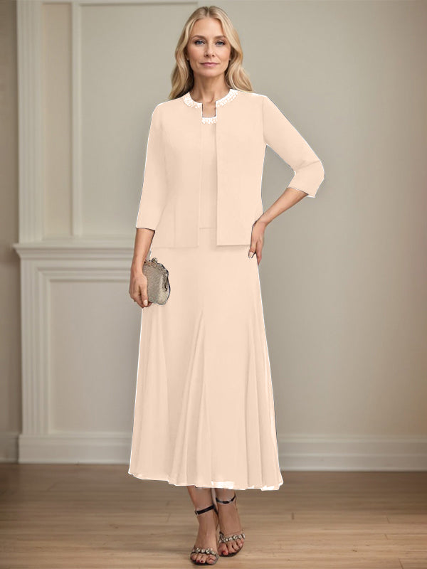 A-line Scoop Tea-Length Chiffon Mother of the Bride Dress with Sequins and Beading Separates